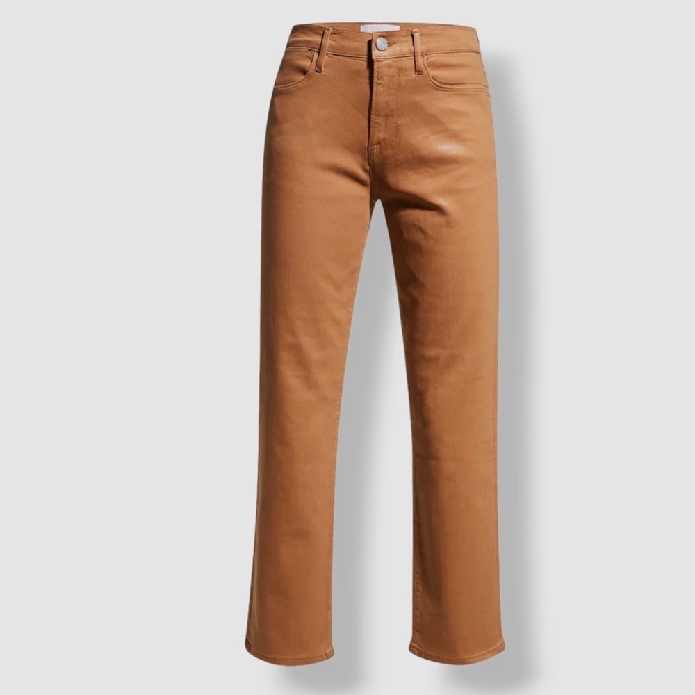 FRAME Le Crop Mini Boot Coated Jeans Tobacco Brown Size 25 - Picture 1 of 5